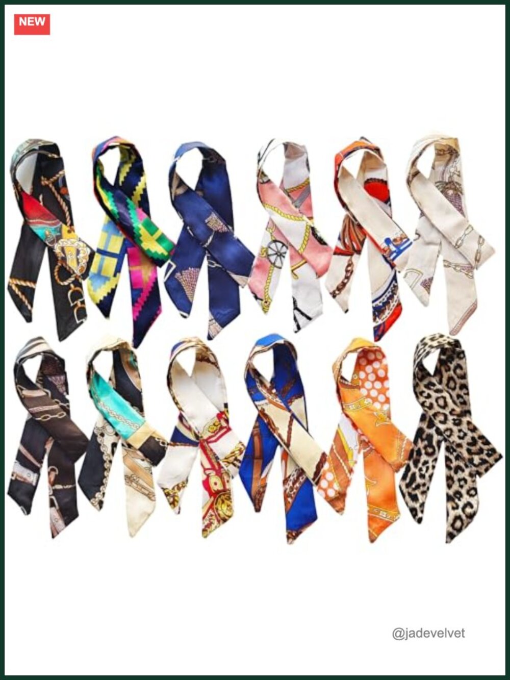 12 Pcs Silk Scarves for Handbags, Hair & Neck, Satiny Polyester